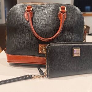 Dooney & Bourke Black and Tan Satchel with Wallet